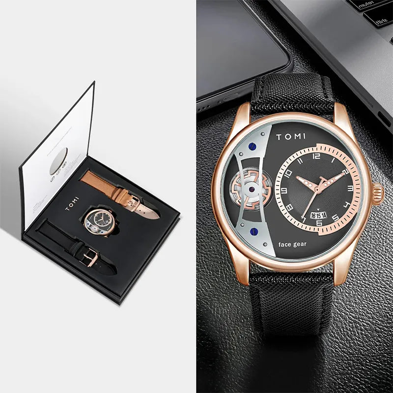 Kit Relógio Masculino Tomi Clay Preto Rose com 2 Pulseiras