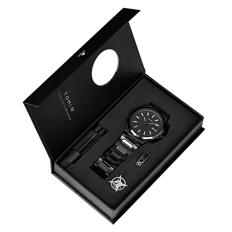 Kit Relógio Masculino Tomi Legacy Preto com 4 Peças