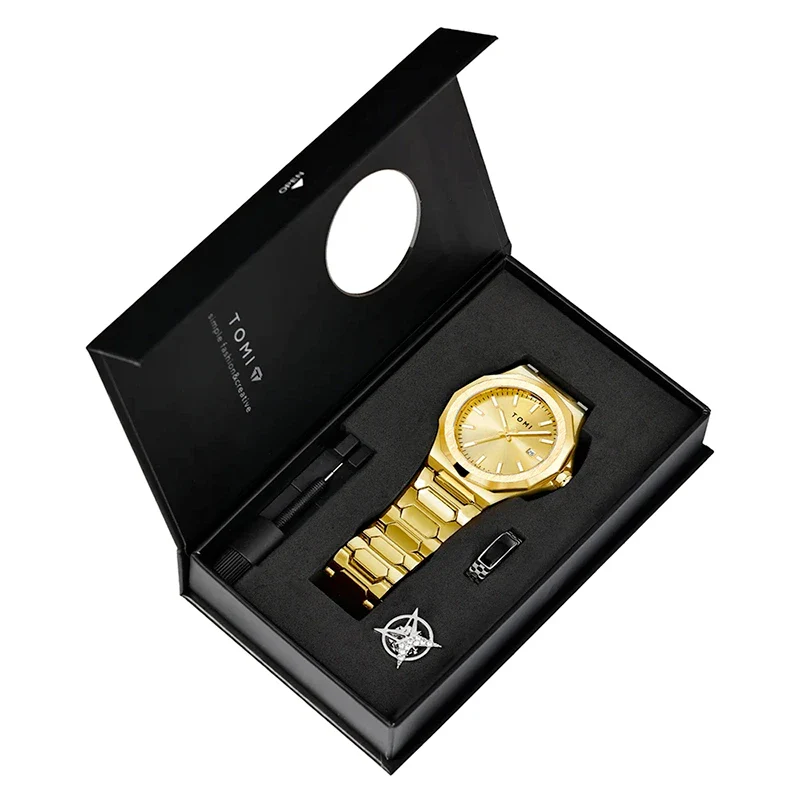 Kit Relógio Masculino Tomi Legacy Dourado com 4 Peças