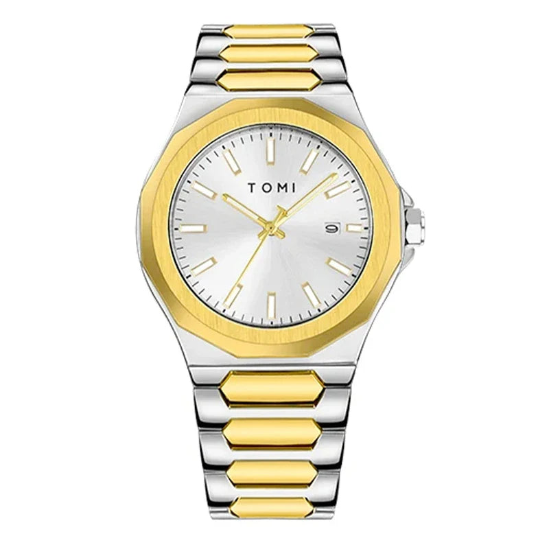 Kit Relógio Masculino Tomi Legacy Dourado e Branco com 4 Peças