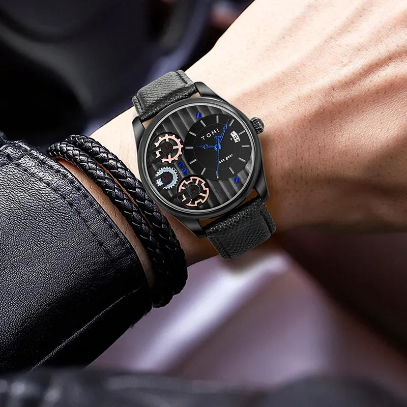 Kit Relógio Masculino Tomi Spark Preto com 2 Pulseiras
