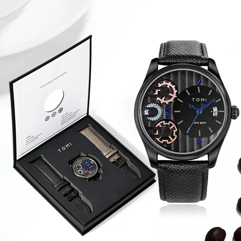 Kit Relógio Masculino Tomi Spark Preto com 2 Pulseiras