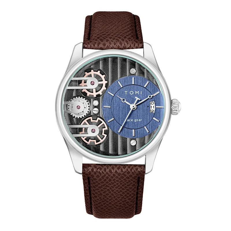 Kit Relógio Masculino Tomi Spark Marrom e Prata com 2 Pulseiras