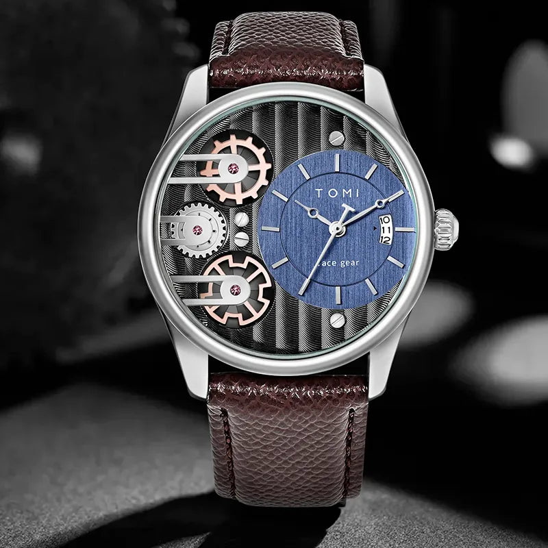 Kit Relógio Masculino Tomi Spark Marrom e Prata com 2 Pulseiras