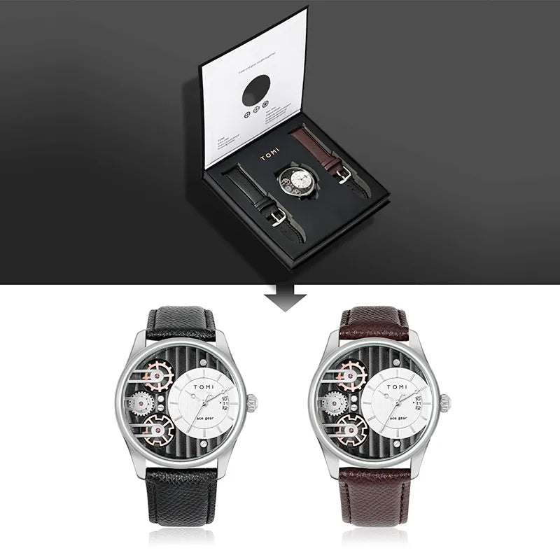 Kit Relógio Masculino Tomi Spark Marrom e Rose com 2 Pulseiras