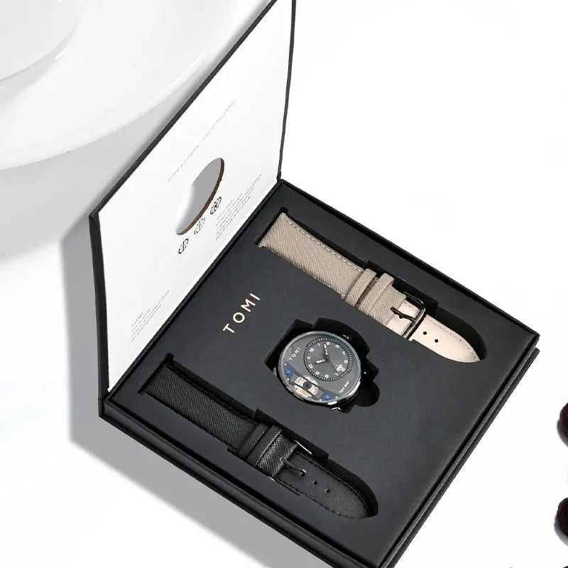 Kit Relógio Masculino Tomi Clay Preto Rose com 2 Pulseiras