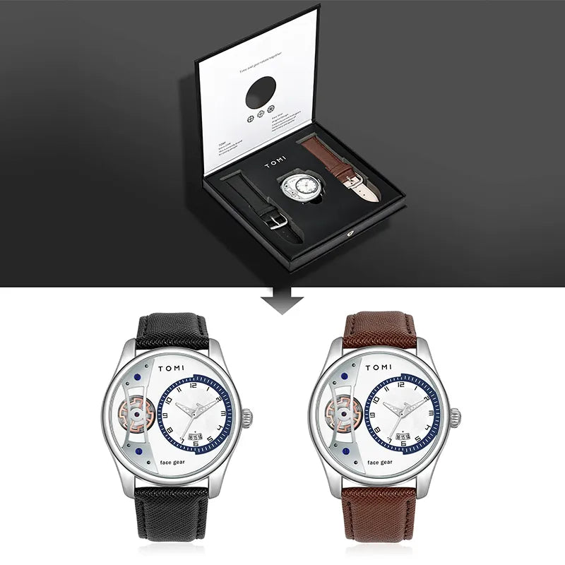 Kit Relógio Masculino Tomi Clay Branco com 2 Pulseiras