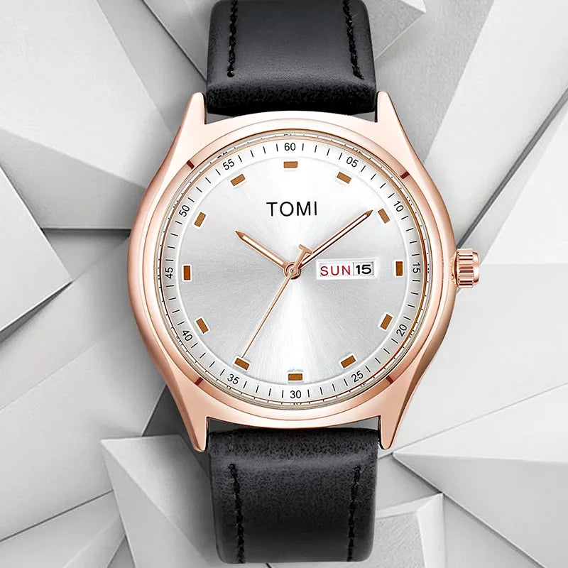 Relógio Minimalista Masculino Tomi Cronos Branco e Rose