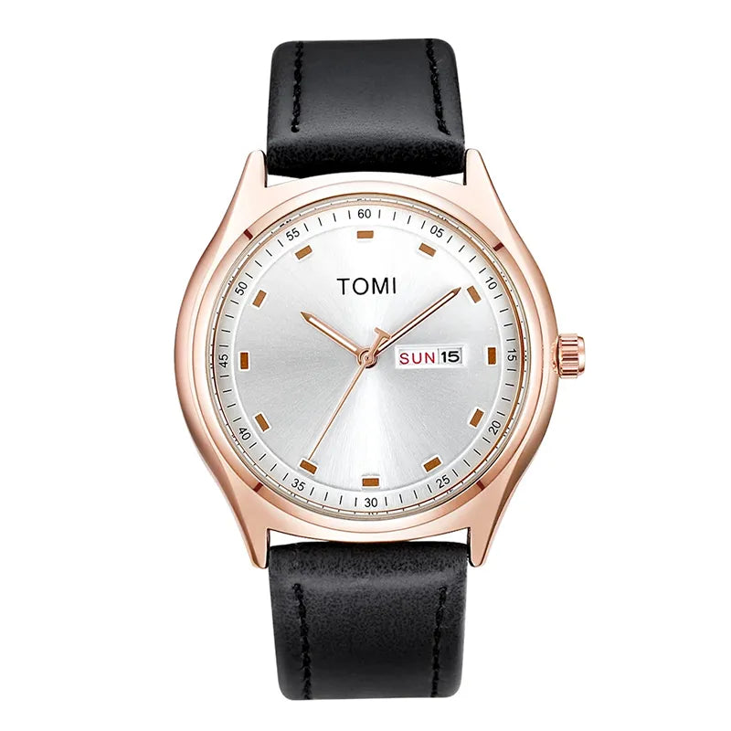 Relógio Minimalista Masculino Tomi Cronos Branco e Rose