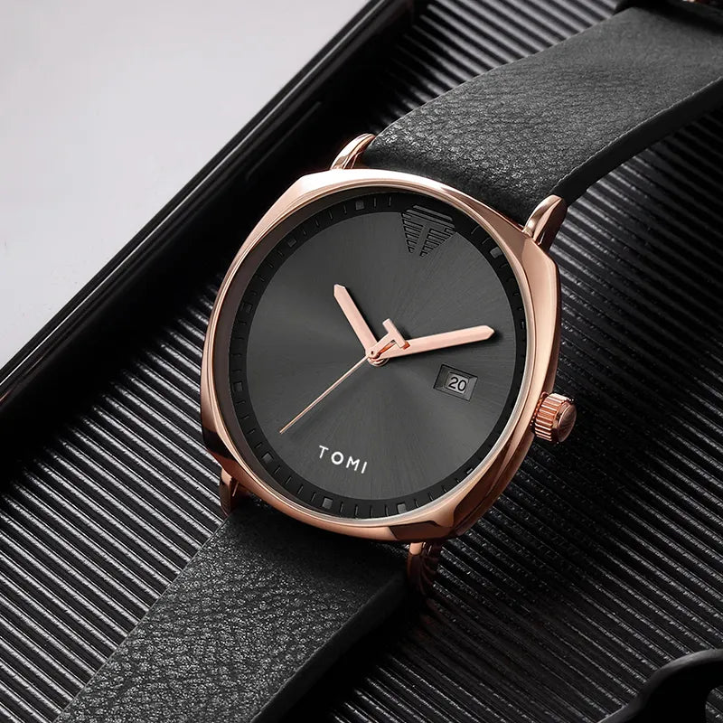 Relógio Minimalista Masculino Tomi Meritus Preto e Dourado