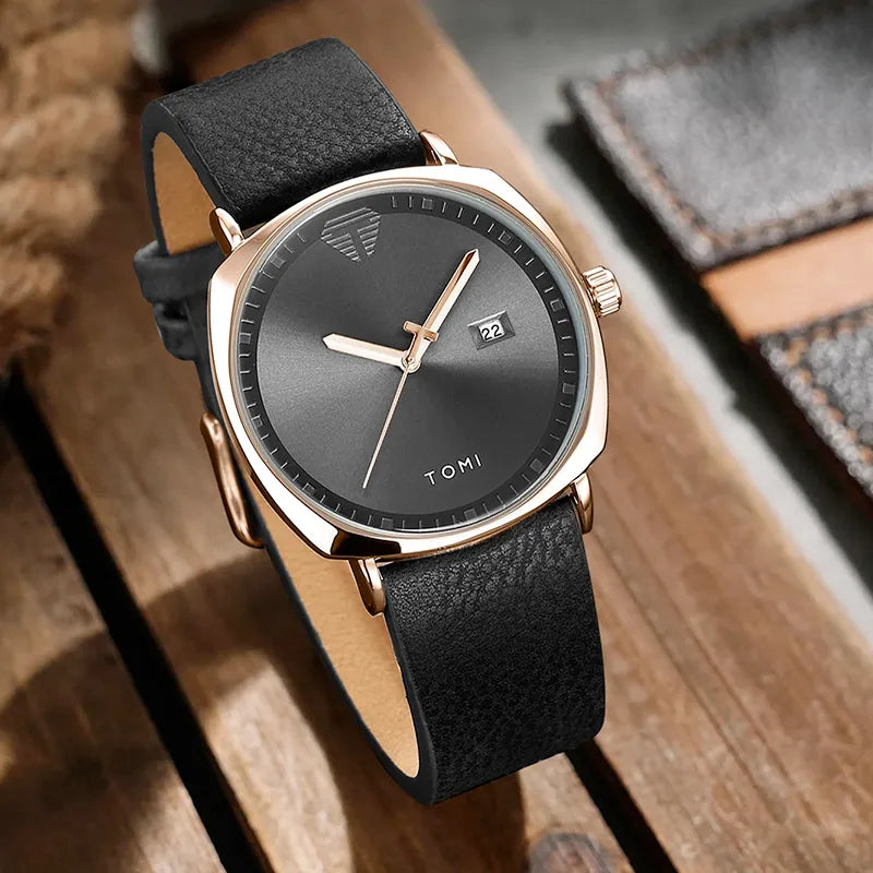 Relógio Minimalista Masculino Tomi Meritus Preto e Dourado