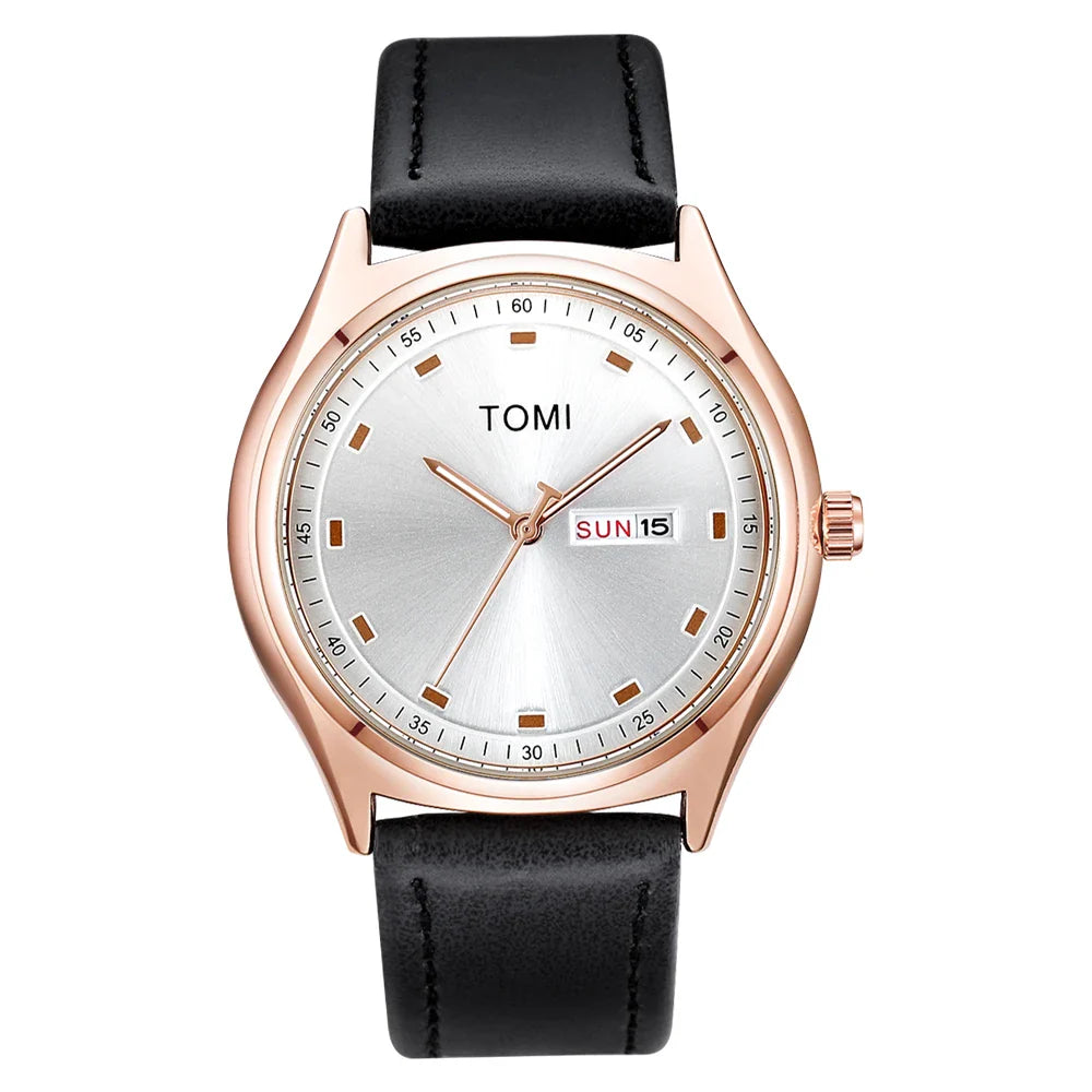 Relógio Minimalista Masculino Tomi Cronos Branco e Rose